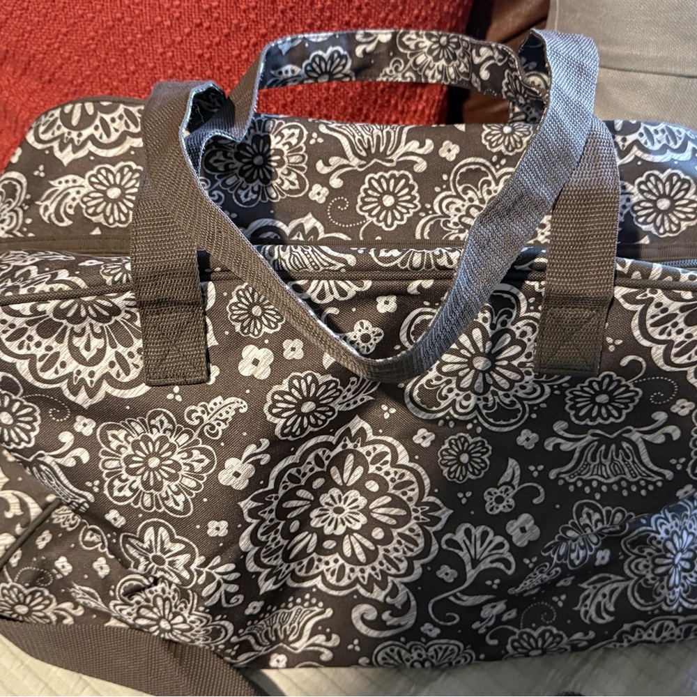 Thirty-One Brown and White Floral Travel Bag